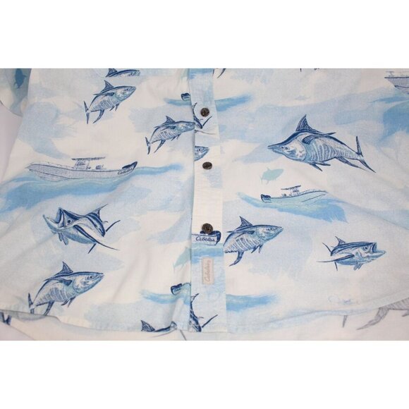 Cabela's Fishing Button Down Shirt Mens L Blue White Vented Relaxed Fit Athletic - Picture 9 of 10